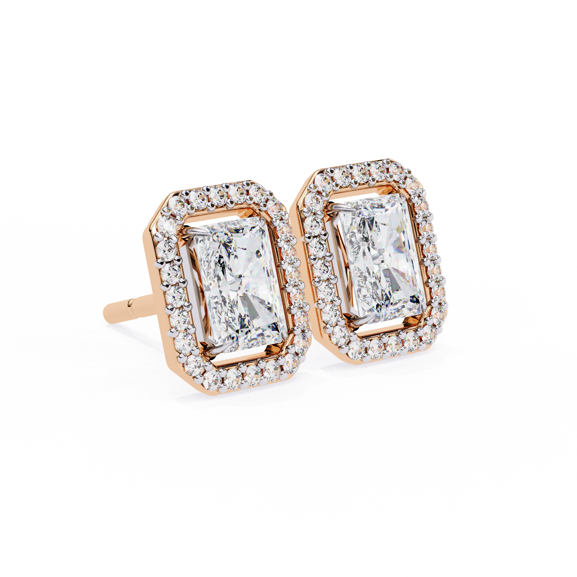 Radiant Cut Halo Stud Earrings