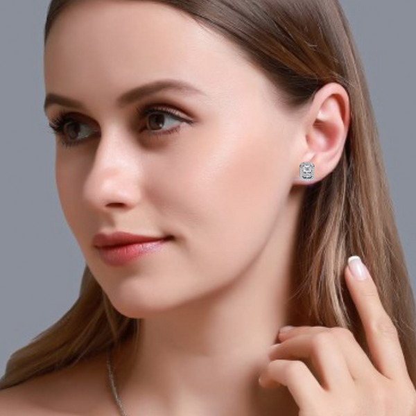 Radiant Cut Halo Stud Earrings