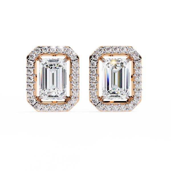 Halo Emerald Cut Diamond Stud Earrings