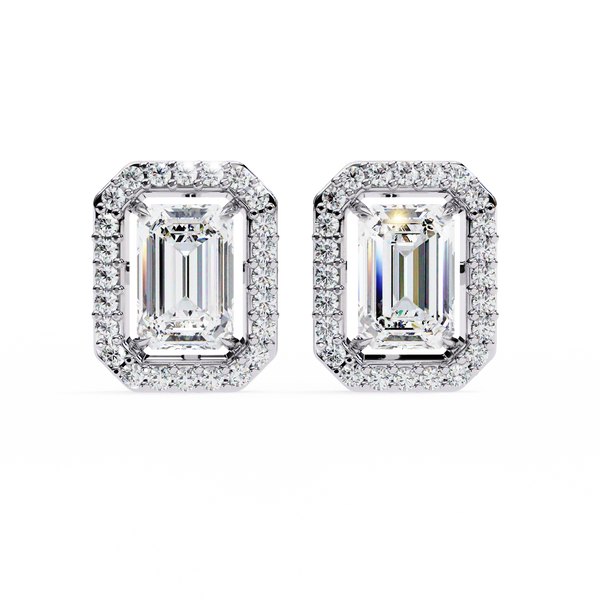 Halo Emerald Cut Diamond Stud Earrings