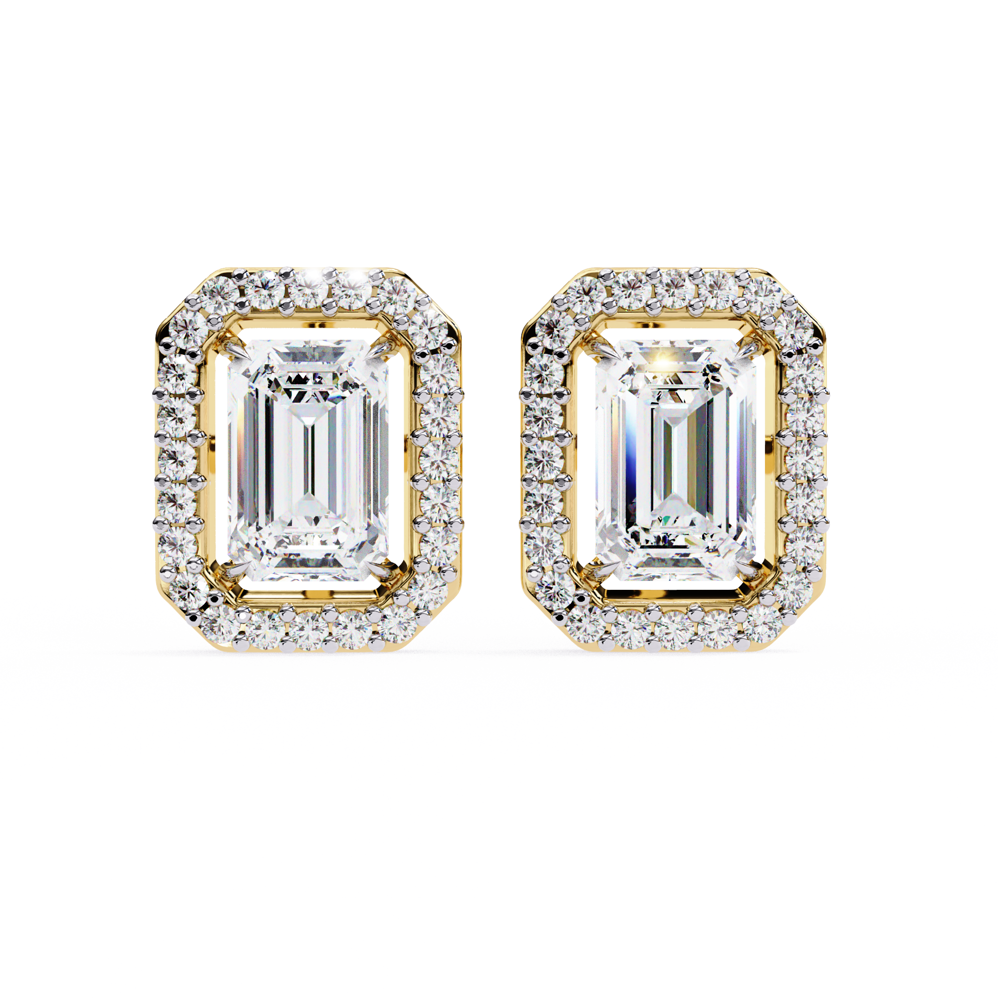 Halo Emerald Cut Diamond Stud Earrings