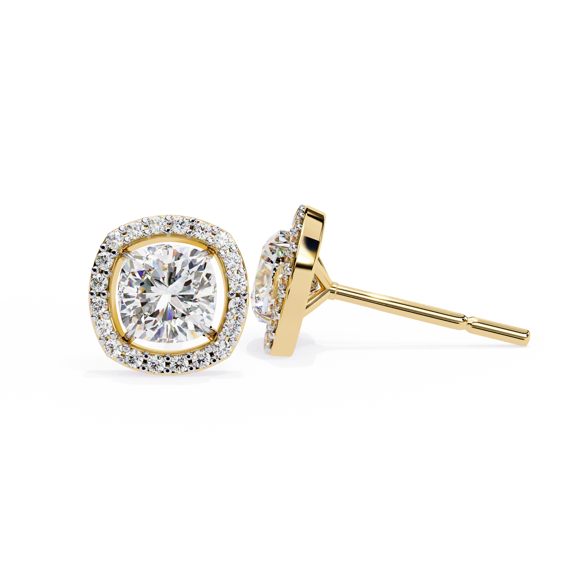 Classic Cushion Soliatire With Halo Diamond Stud Earrings