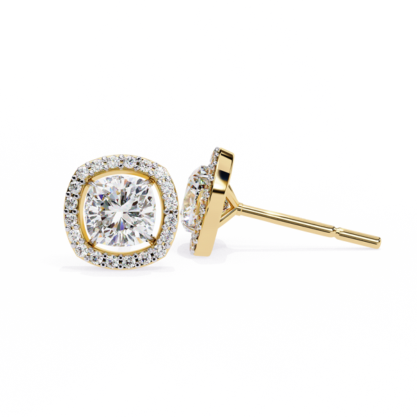 Classic Cushion Soliatire With Halo Diamond Stud Earrings
