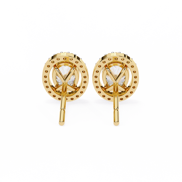 Classic Oval Solitaire With Halo Diamond Stud Earrings
