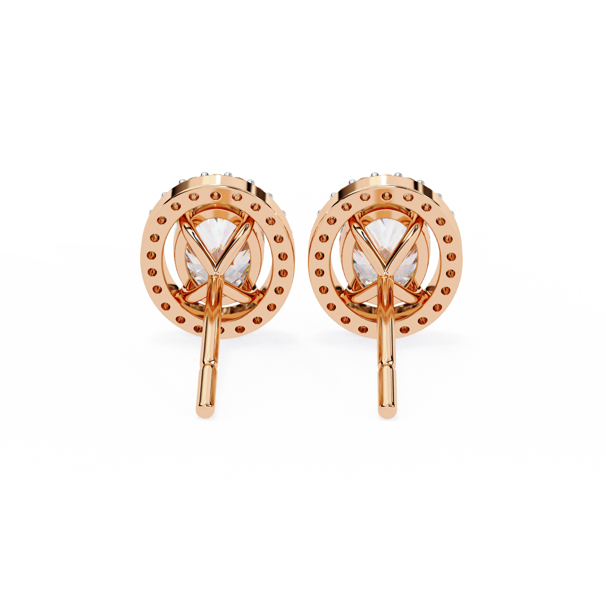 Classic Oval Solitaire With Halo Diamond Stud Earrings