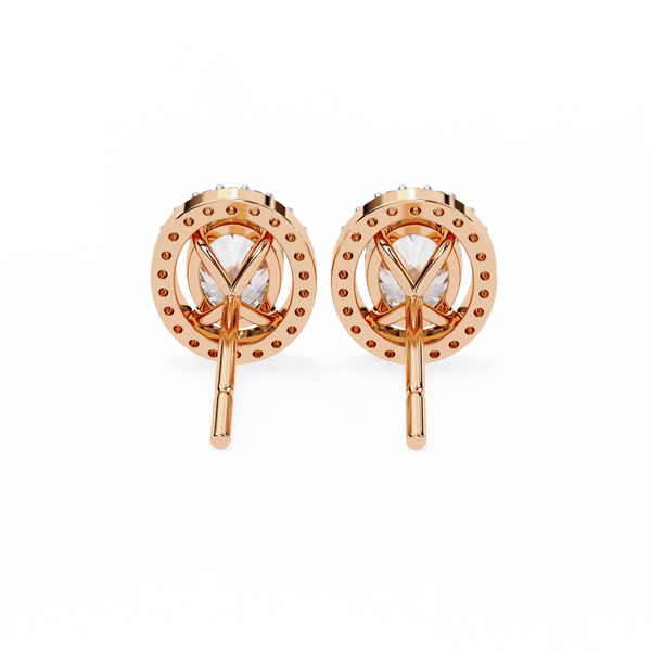 Classic Oval Solitaire With Halo Diamond Stud Earrings