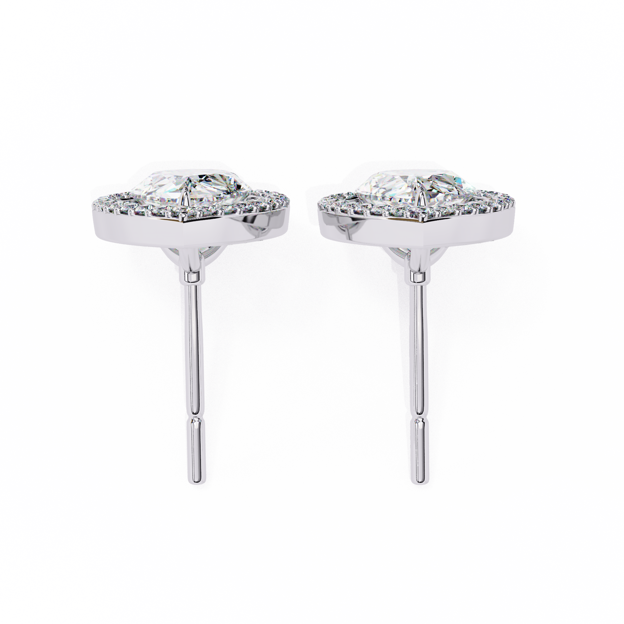 Classic Pear Solitaire With Halo Diamond Stud Earrings
