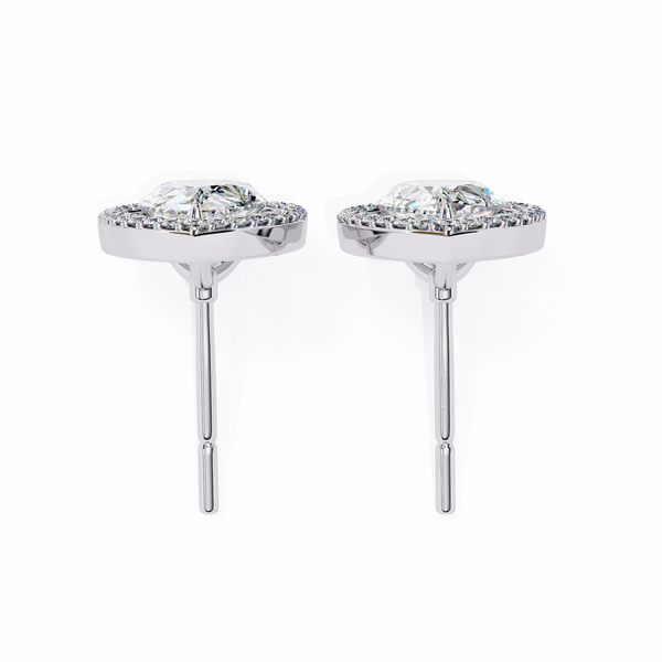 Classic Pear Solitaire With Halo Diamond Stud Earrings