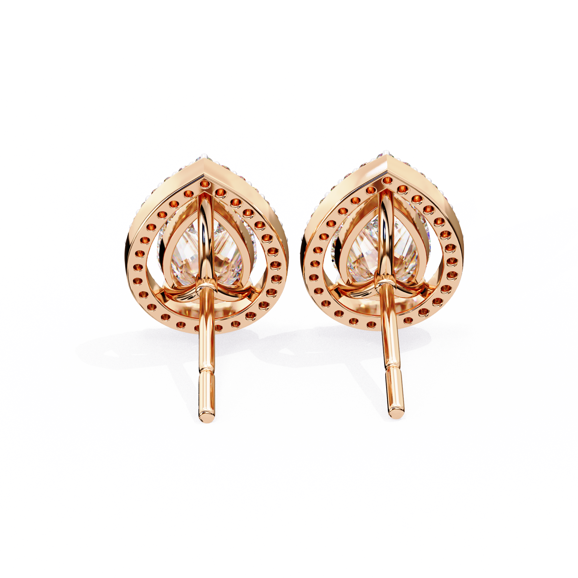 Classic Pear Solitaire With Halo Diamond Stud Earrings