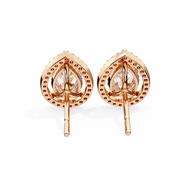 Classic Pear Solitaire With Halo Diamond Stud Earrings
