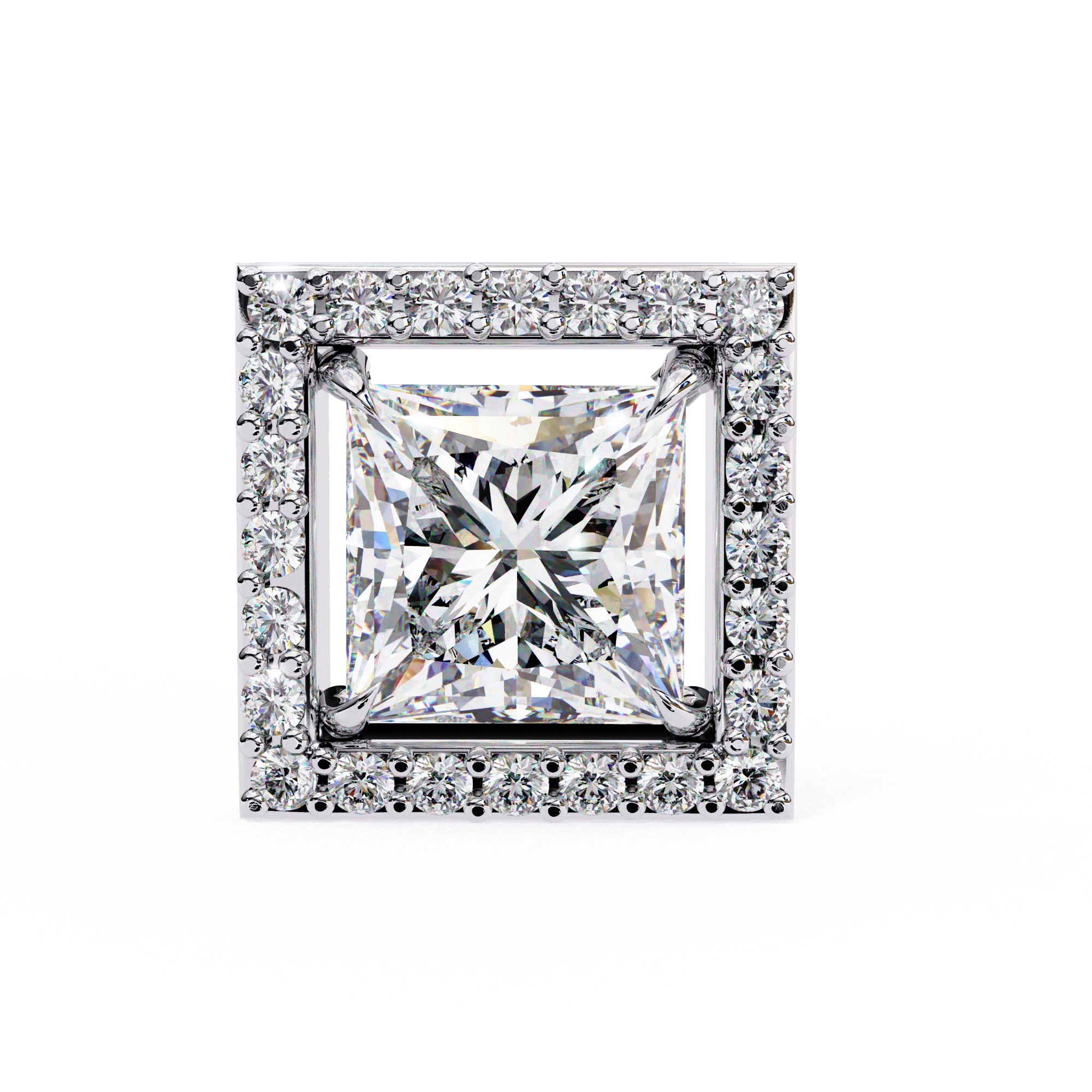 Classic Princess Soliatire With Halo Diamond Stud Earrings