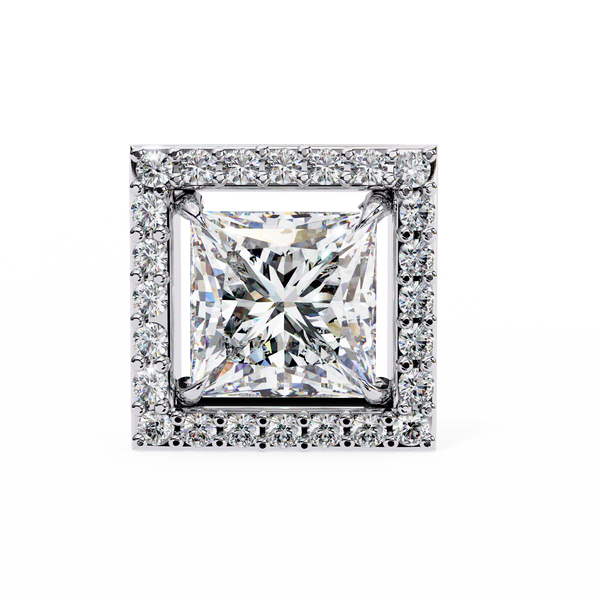 Classic Princess Soliatire With Halo Diamond Stud Earrings