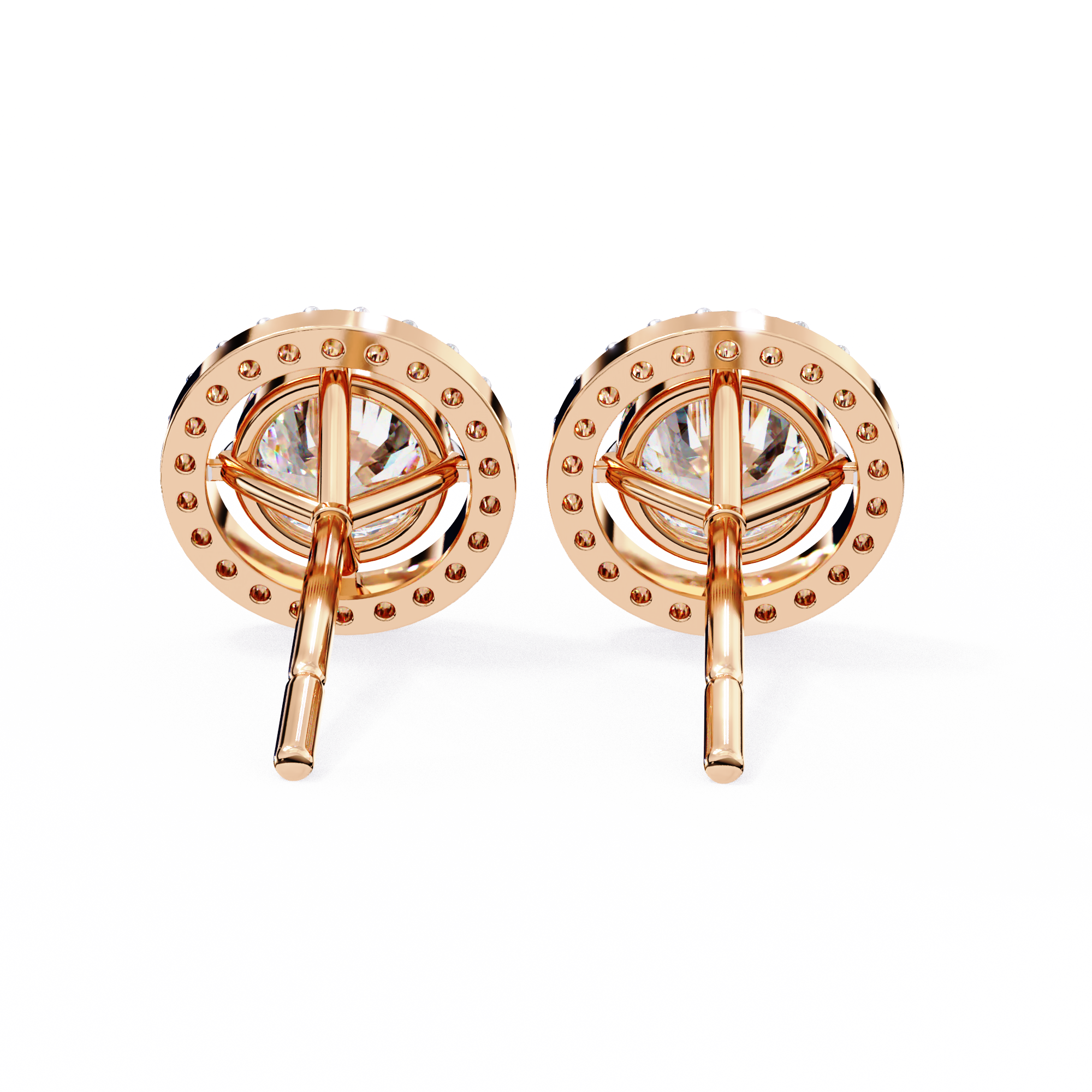 Classic Round Soliatire With Halo Diamond Stud Earrings