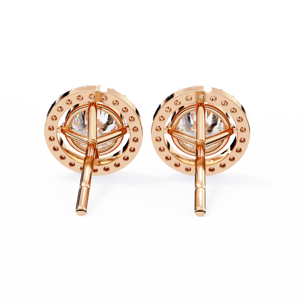 Classic Round Soliatire With Halo Diamond Stud Earrings