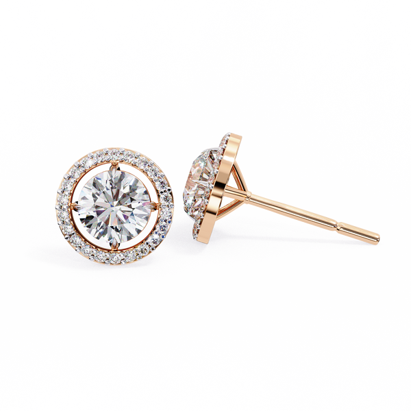 Classic Round Soliatire With Halo Diamond Stud Earrings