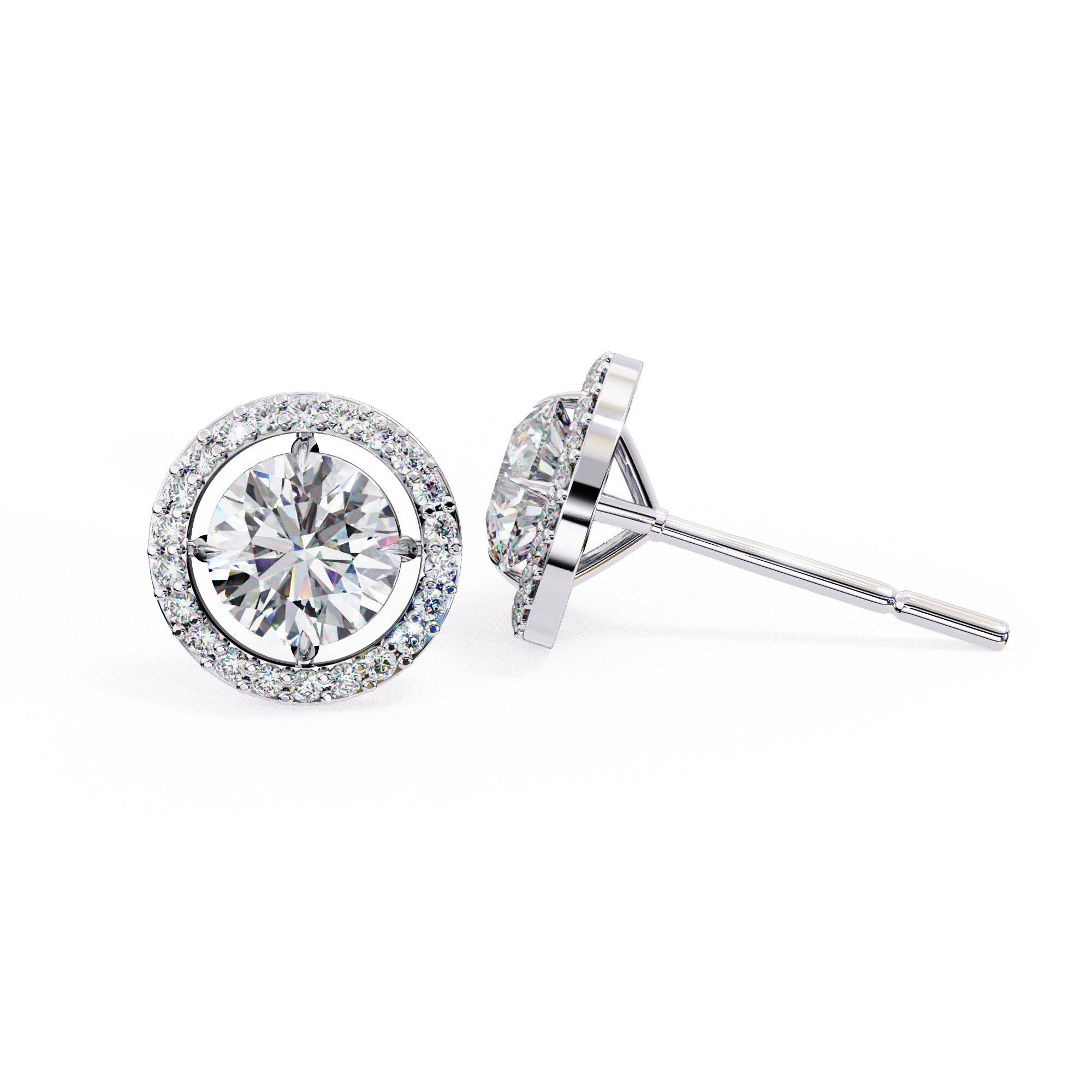 Classic Round Soliatire With Halo Diamond Stud Earrings
