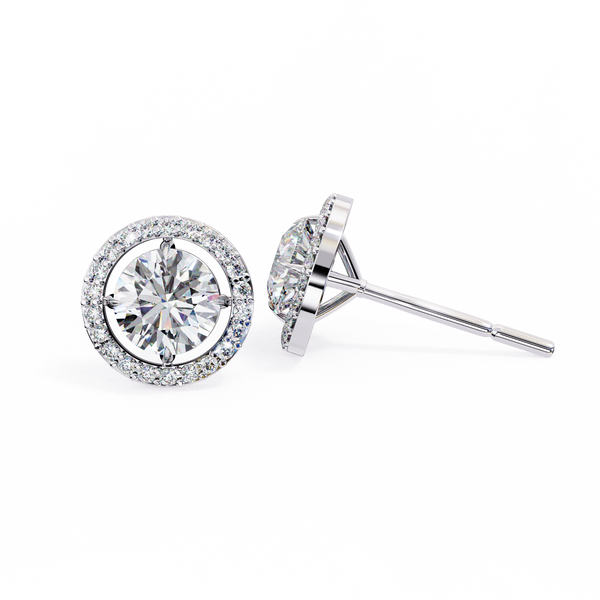 Classic Round Soliatire With Halo Diamond Stud Earrings