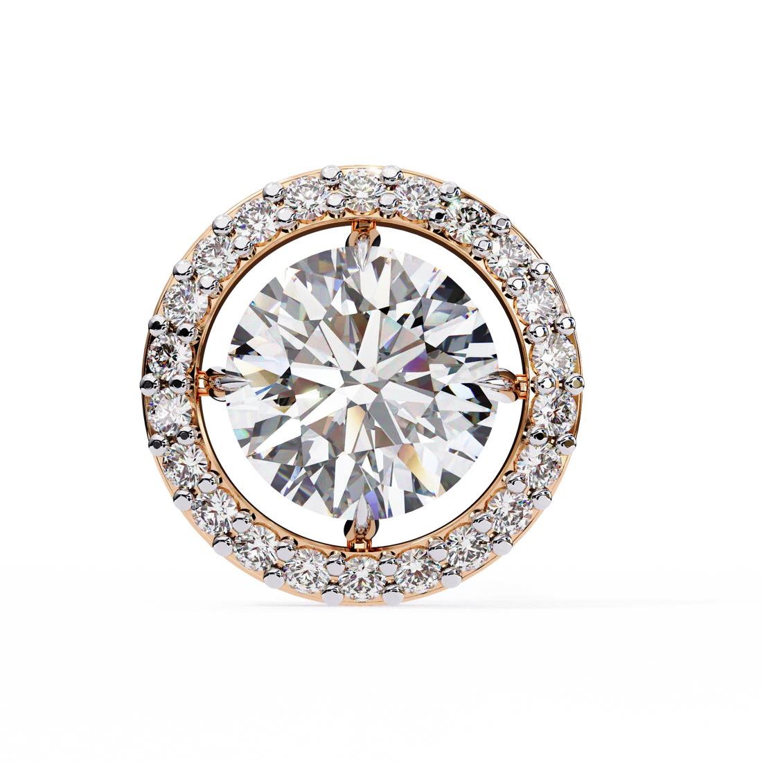 Classic Round Soliatire With Halo Diamond Stud Earrings