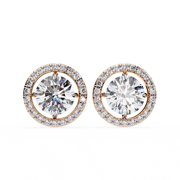 Classic Round Soliatire With Halo Diamond Stud Earrings
