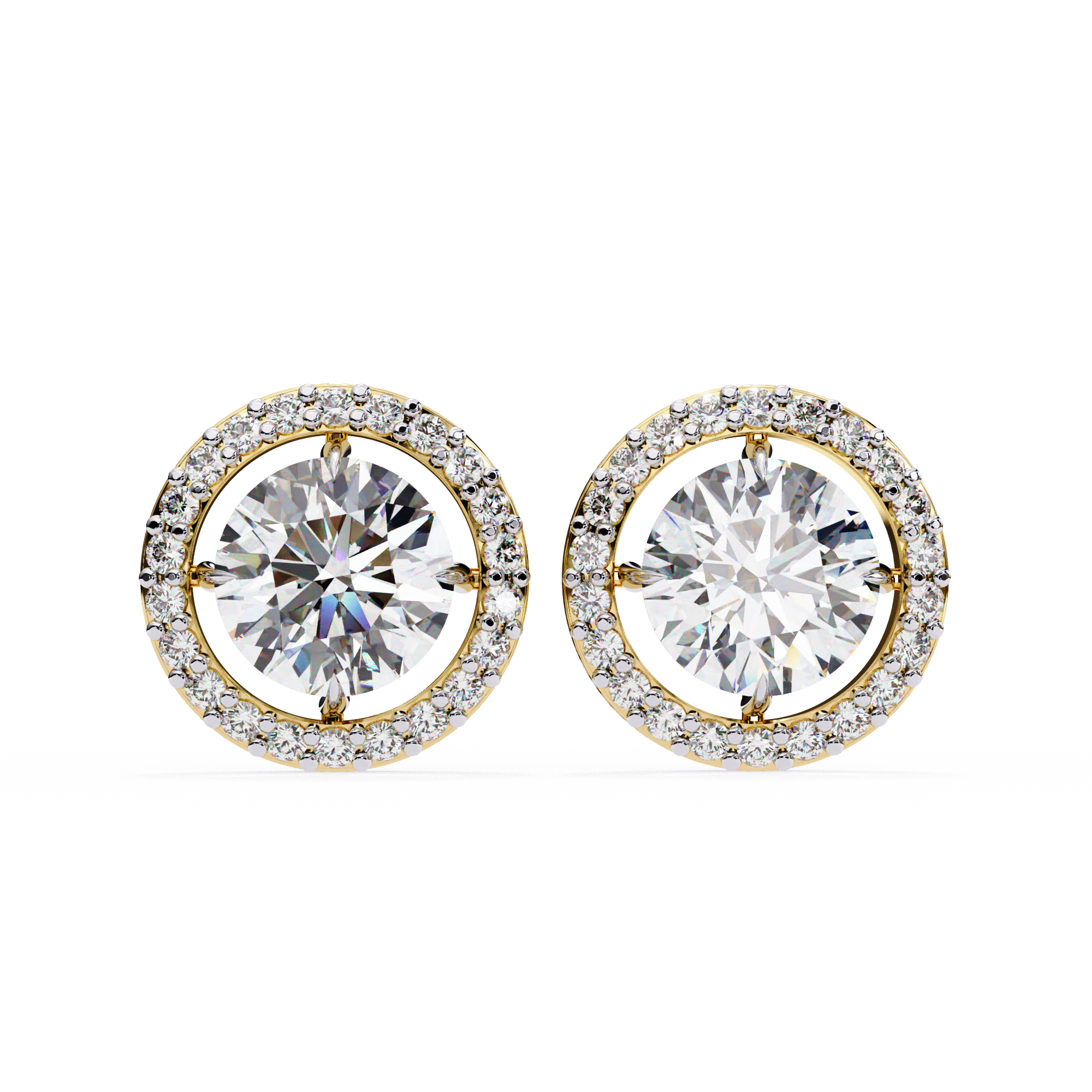 Classic Round Soliatire With Halo Diamond Stud Earrings