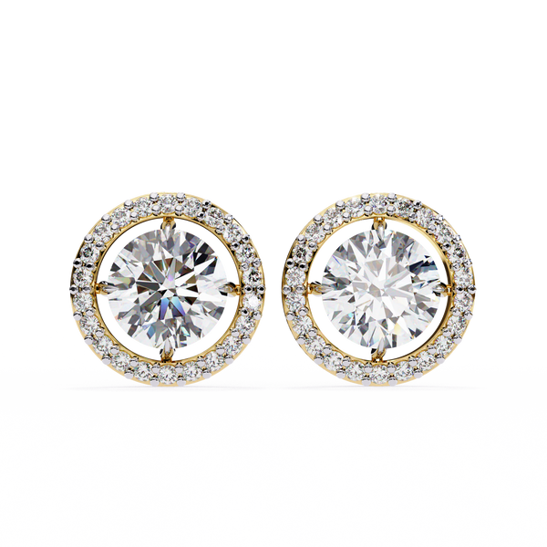 Classic Round Soliatire With Halo Diamond Stud Earrings