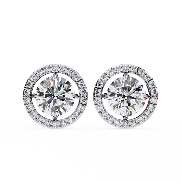 Classic Round Soliatire With Halo Diamond Stud Earrings