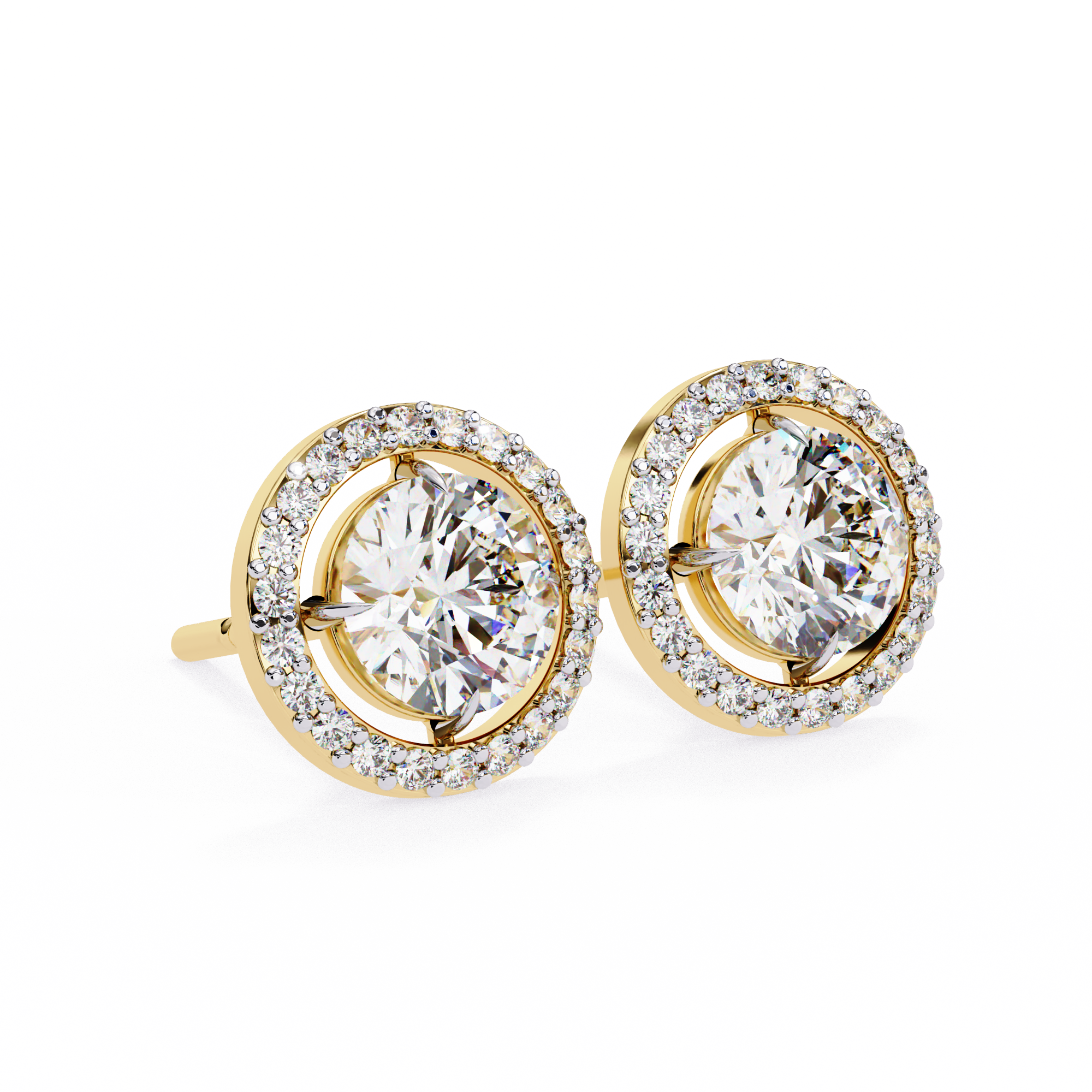 Classic Round Soliatire With Halo Diamond Stud Earrings