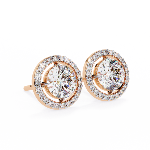 Classic Round Soliatire With Halo Diamond Stud Earrings