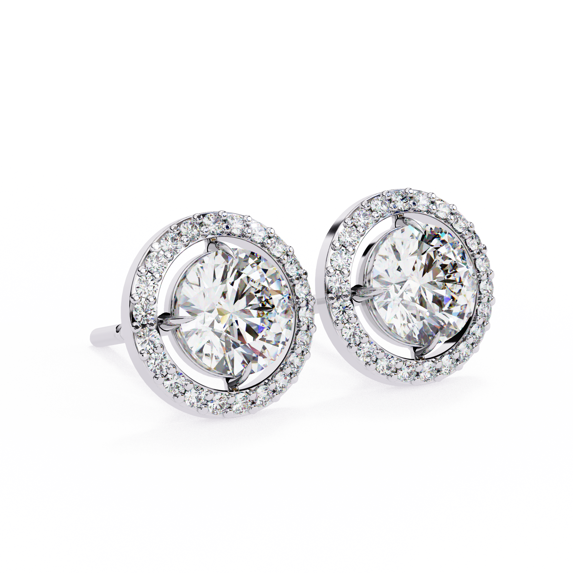 Classic Round Soliatire With Halo Diamond Stud Earrings