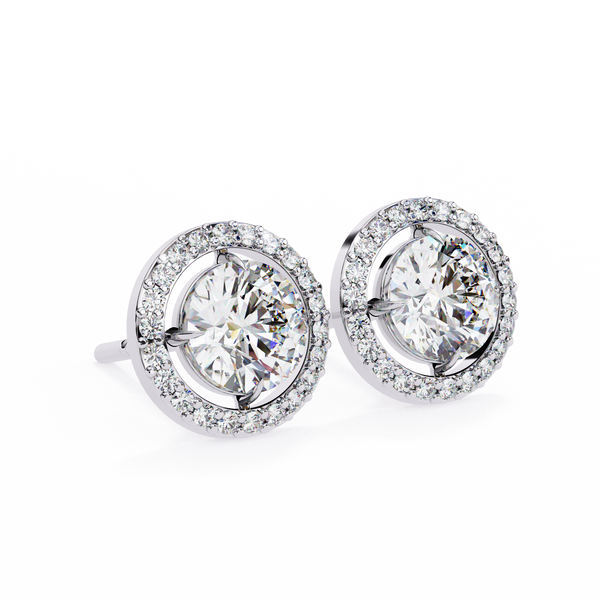 Classic Round Soliatire With Halo Diamond Stud Earrings