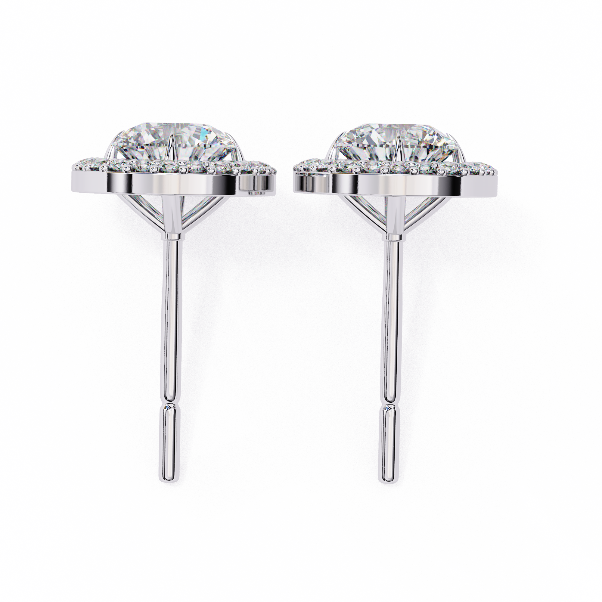 Classic Round Soliatire With Halo Diamond Stud Earrings