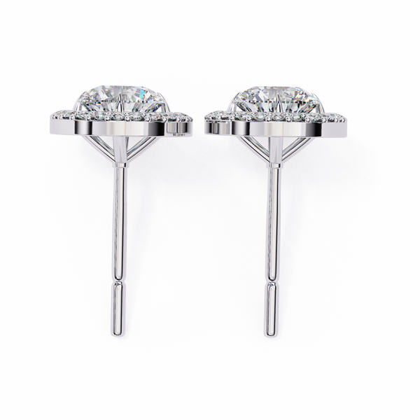 Classic Round Soliatire With Halo Diamond Stud Earrings