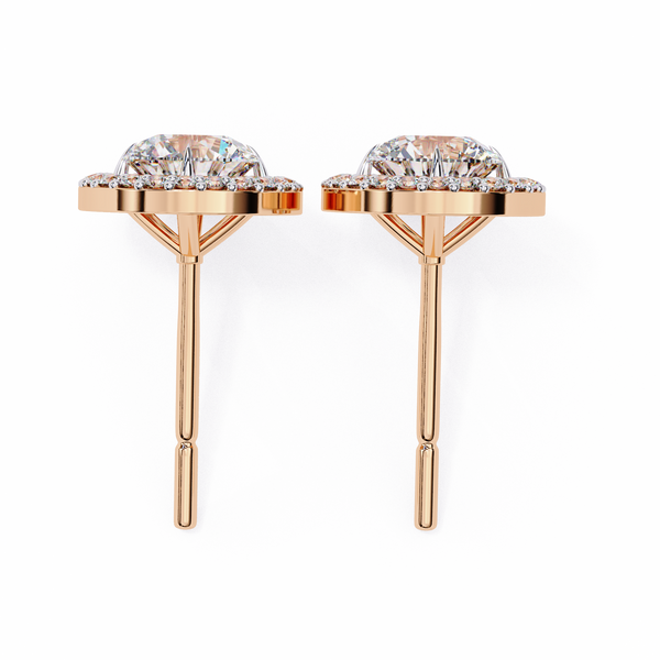 Classic Round Soliatire With Halo Diamond Stud Earrings