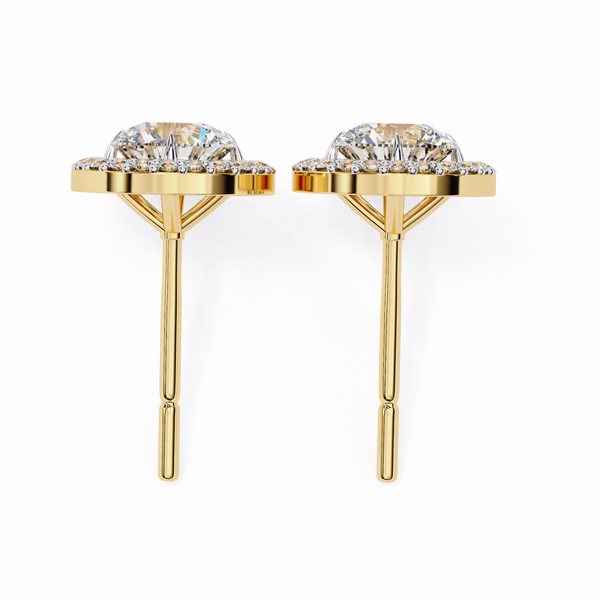 Classic Round Soliatire With Halo Diamond Stud Earrings