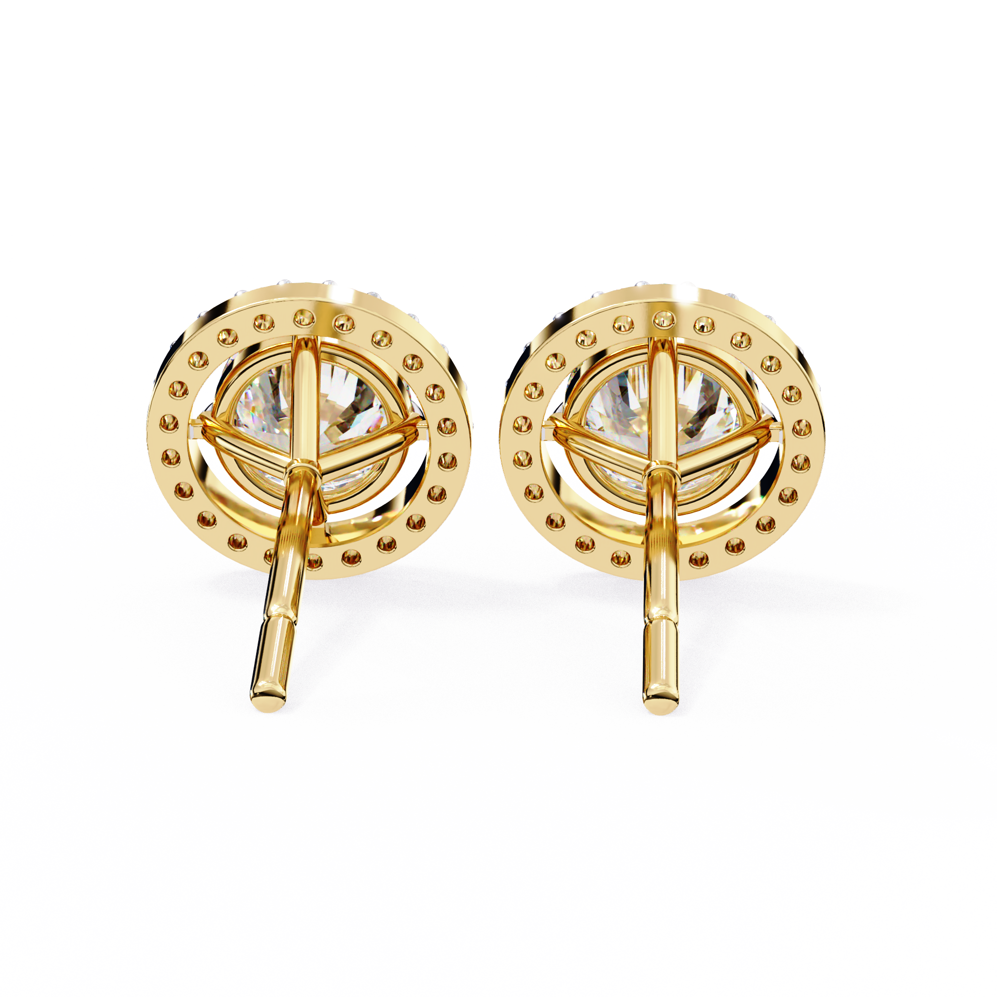 Classic Round Soliatire With Halo Diamond Stud Earrings
