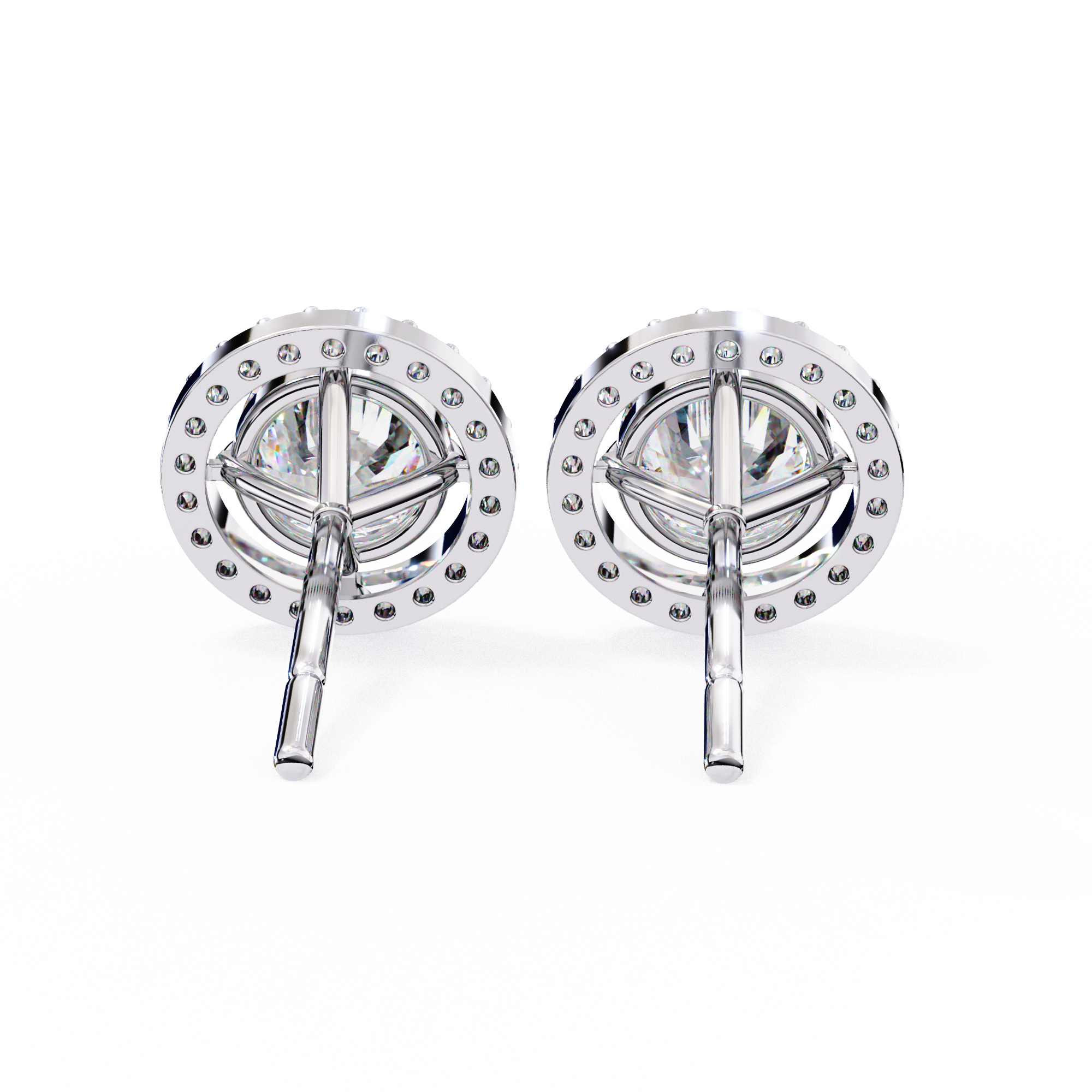 Classic Round Soliatire With Halo Diamond Stud Earrings