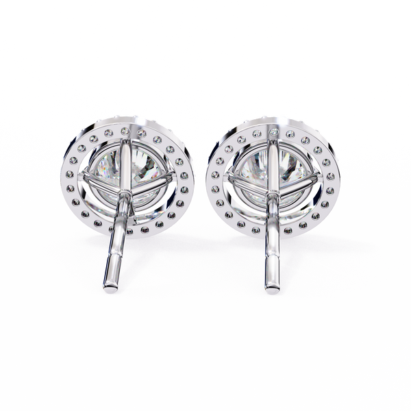 Classic Round Soliatire With Halo Diamond Stud Earrings