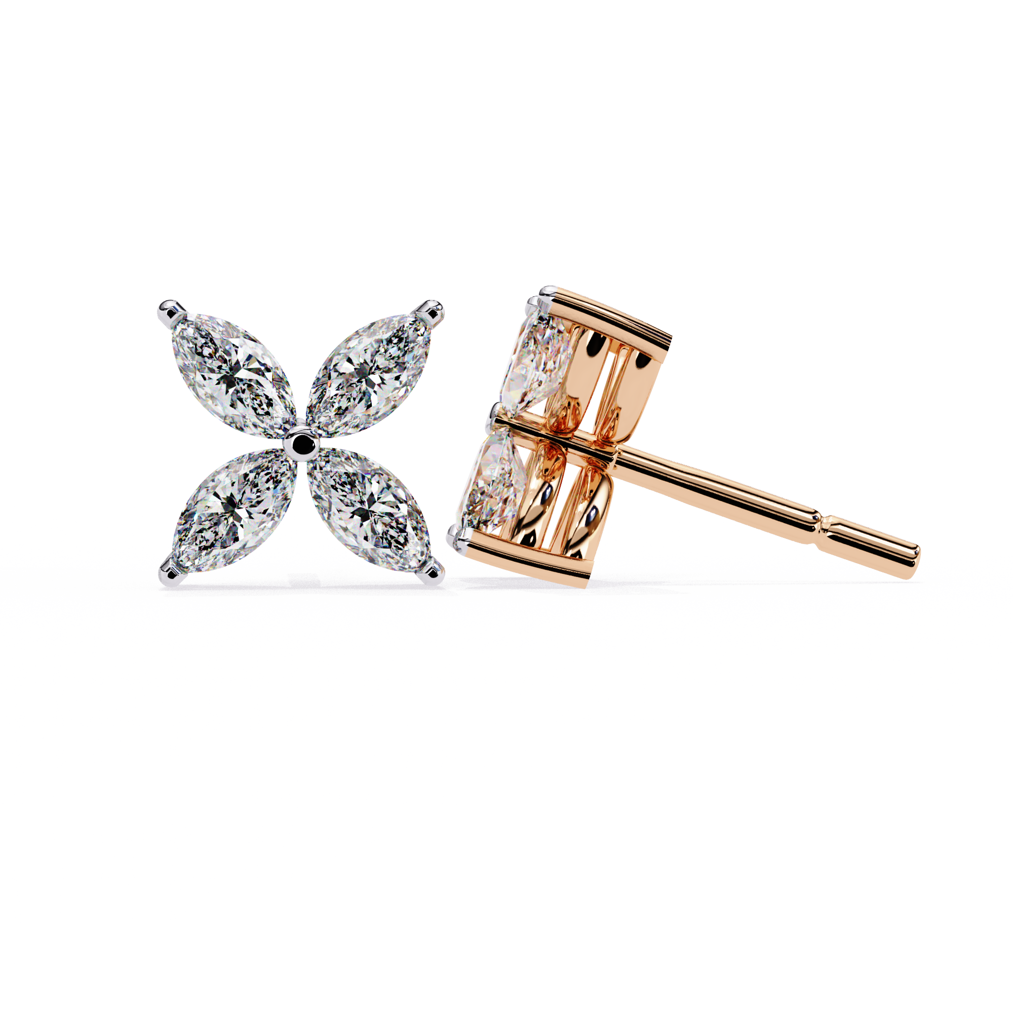 Marquise Four Stone Diamond Stud Earrings