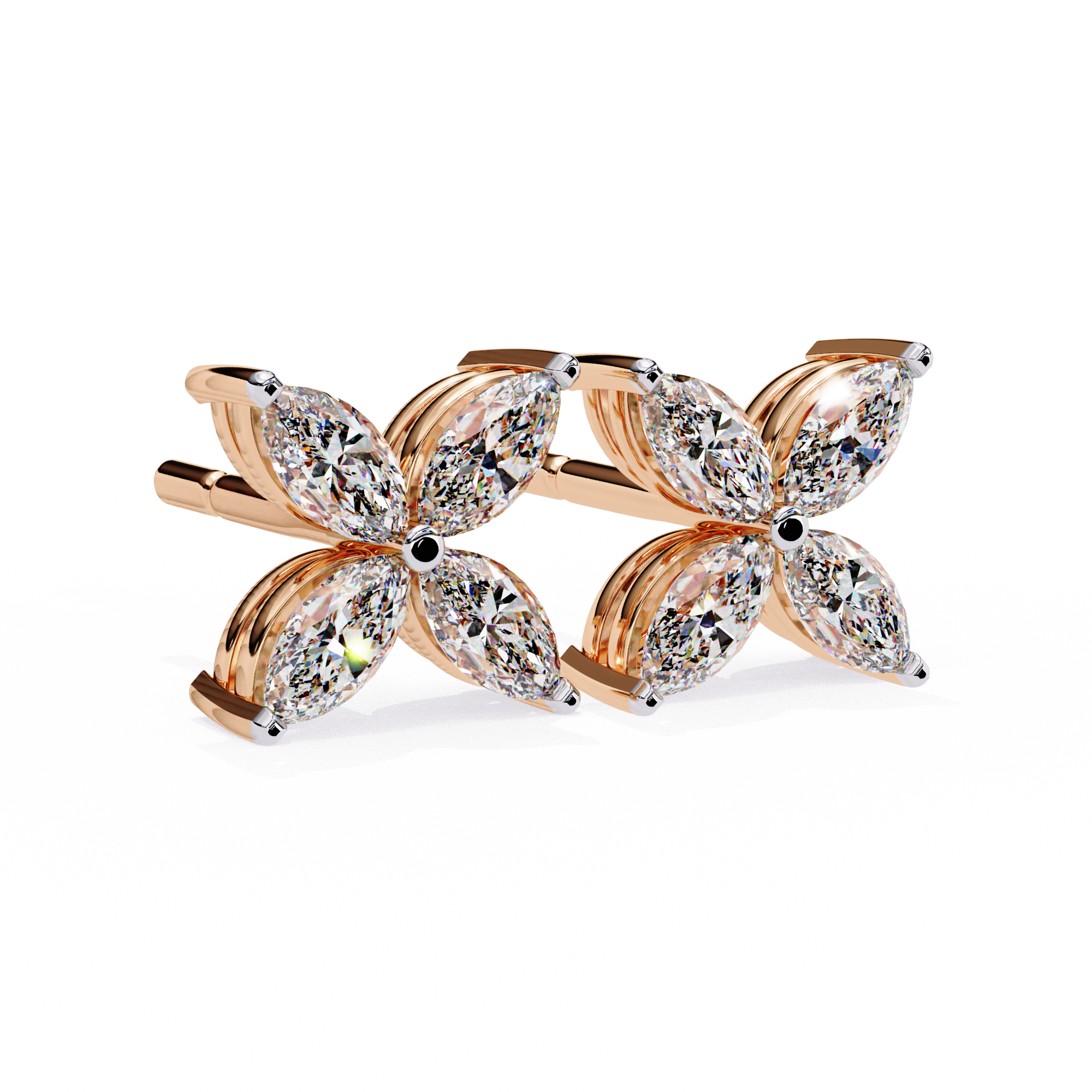Marquise Four Stone Diamond Stud Earrings