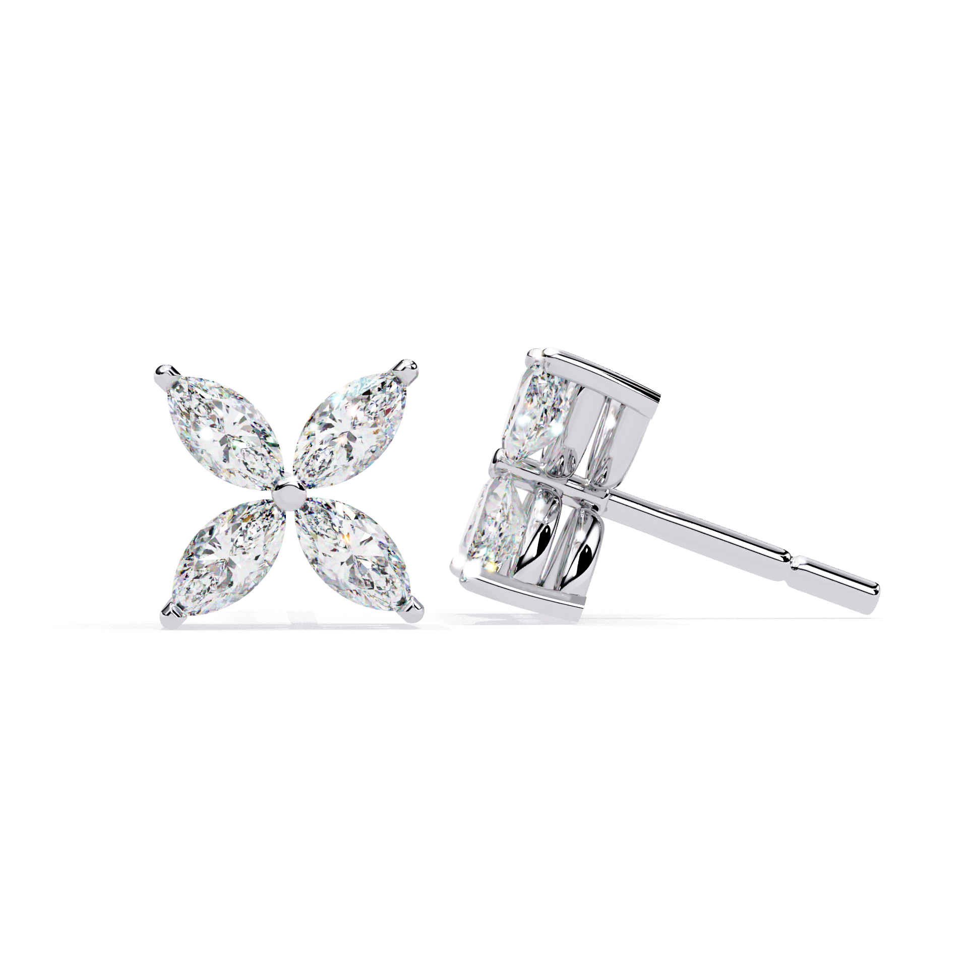 Marquise Four Stone Diamond Stud Earrings