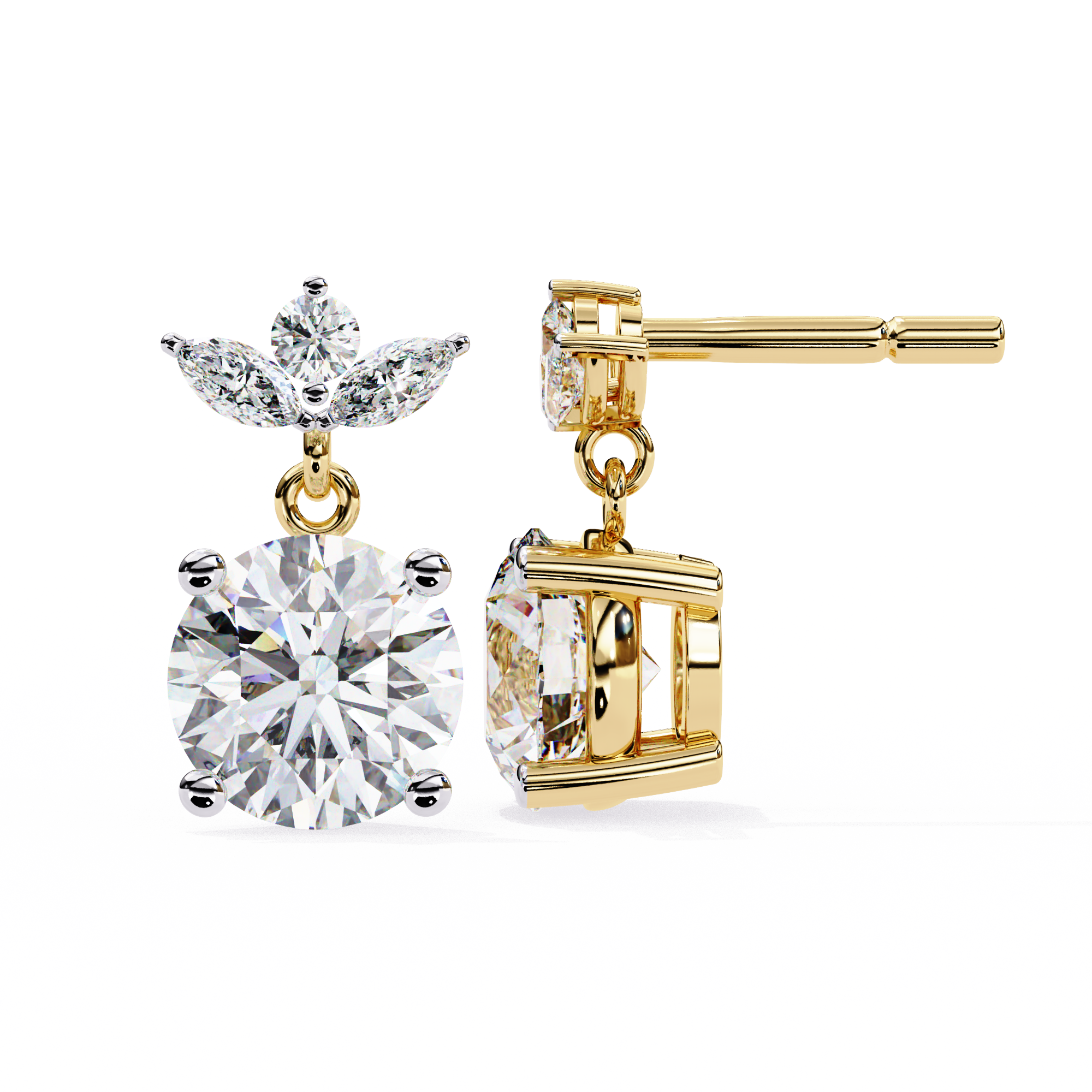 Dew Drop Cut Dangle Diamond Stud Earrings