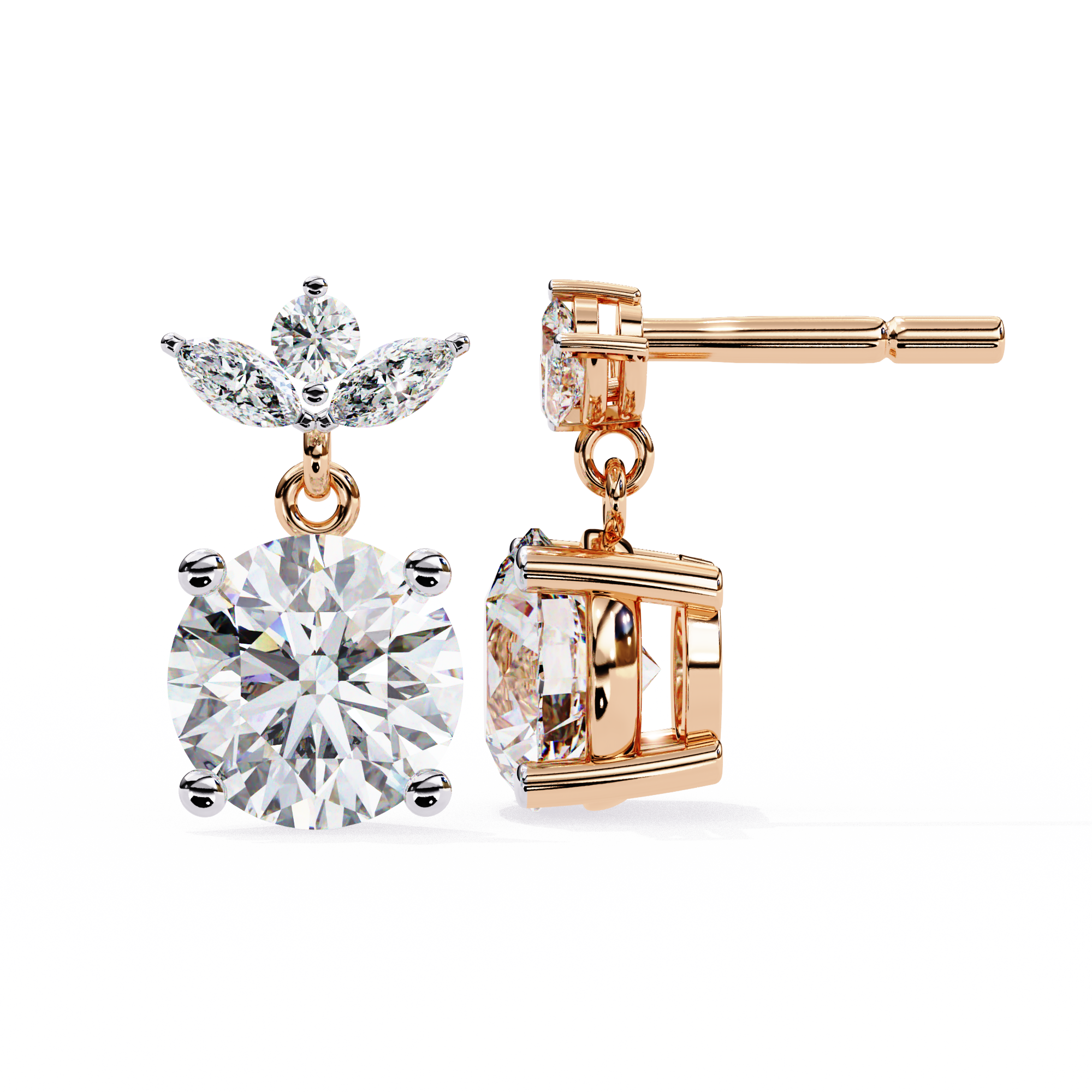 Dew Drop Cut Dangle Diamond Stud Earrings
