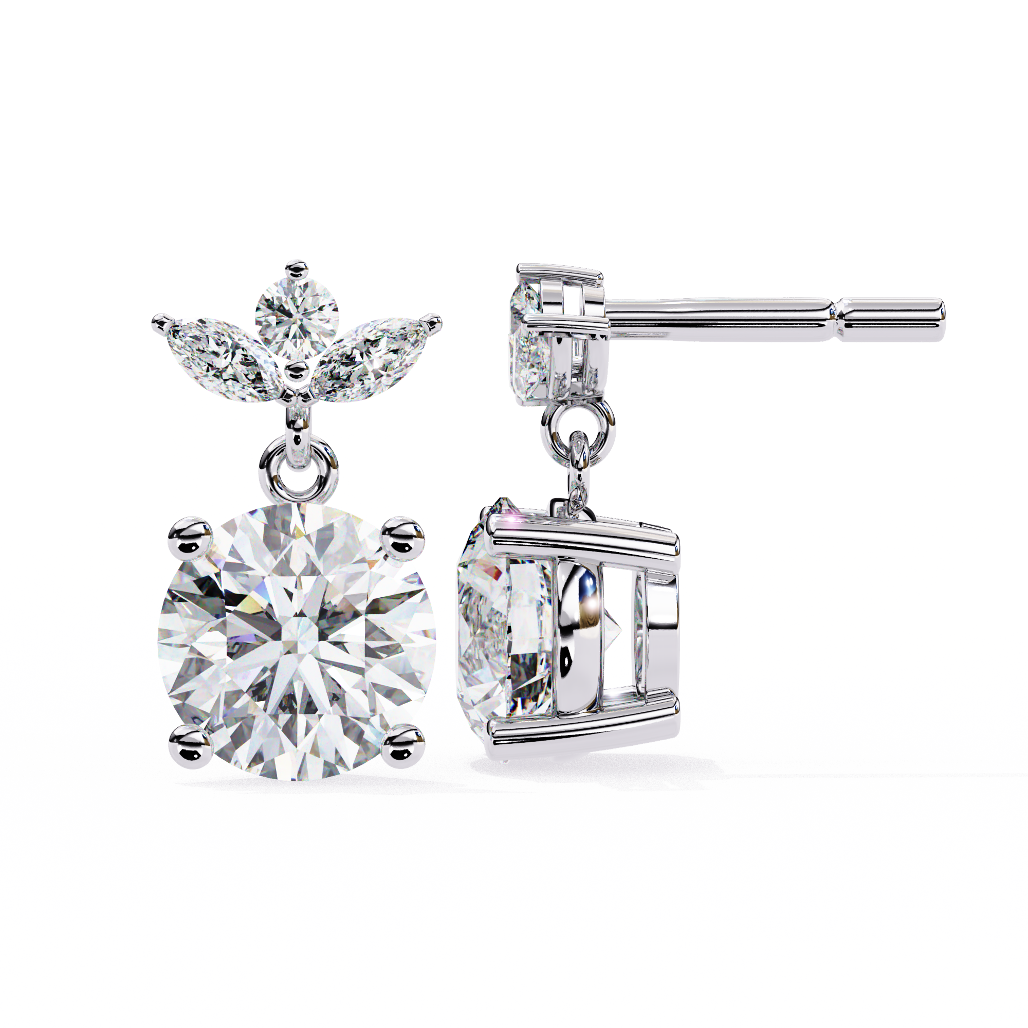 Dew Drop Cut Dangle Diamond Stud Earrings
