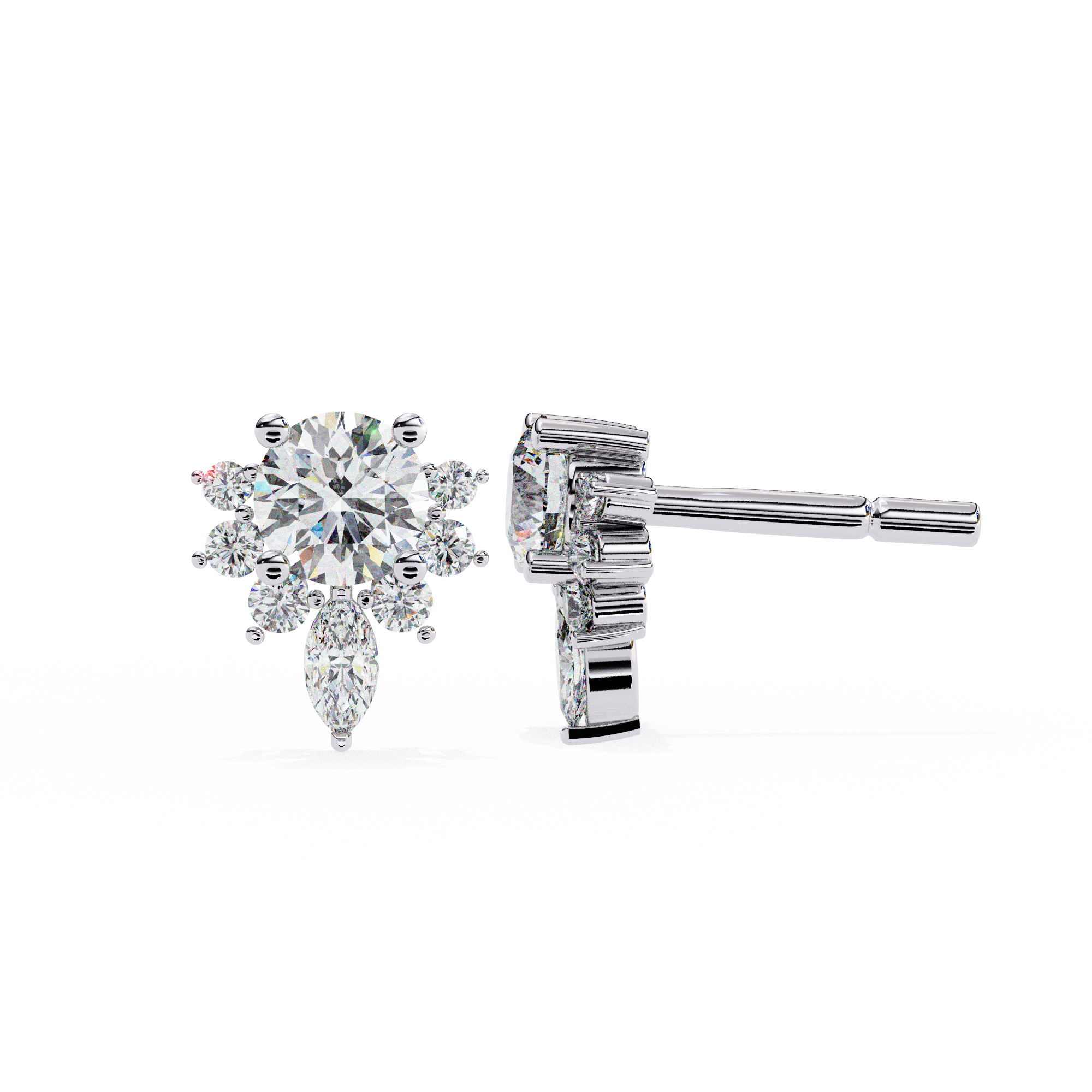Dazzling Solitaire Diamond Burst Stud Earrings