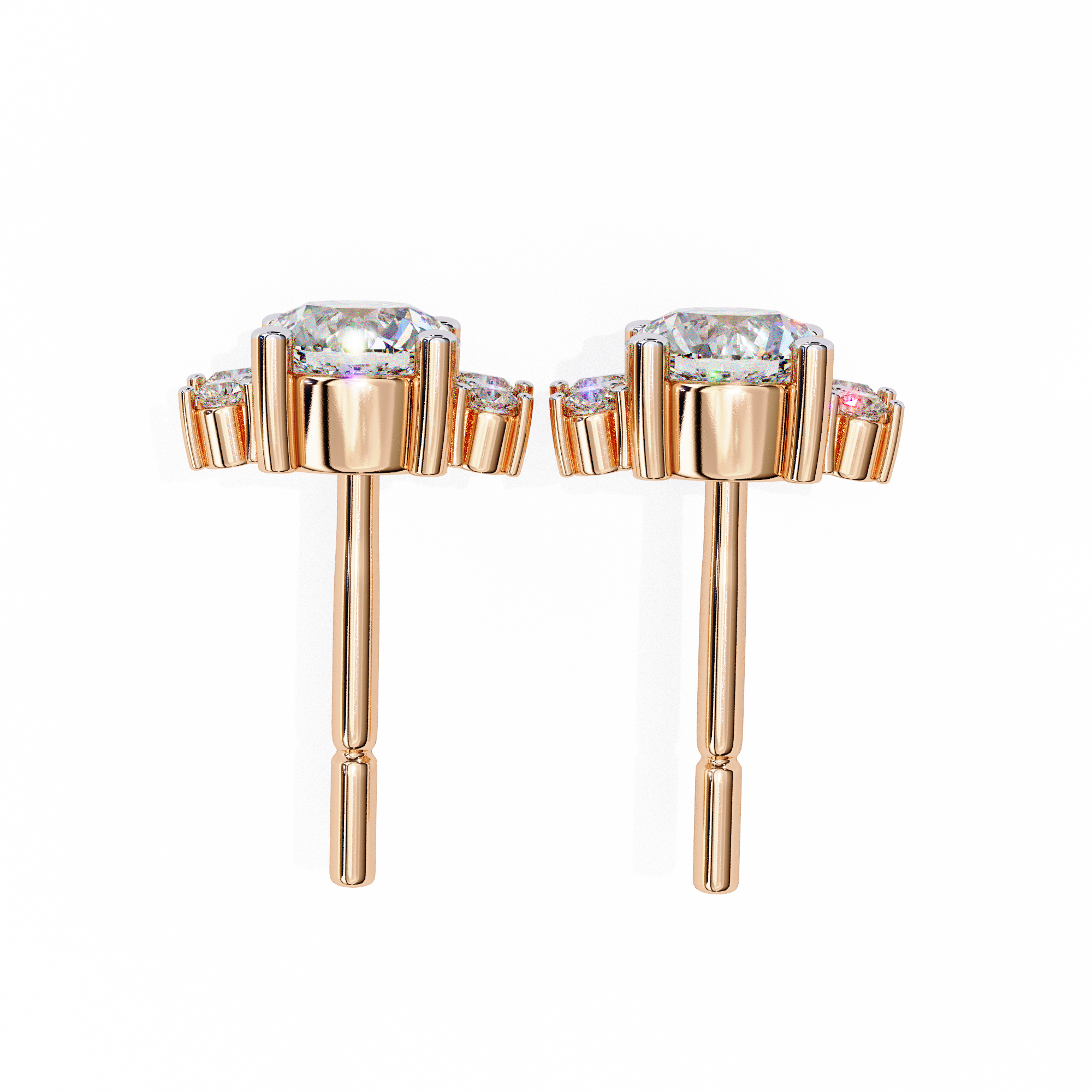 Dazzling Solitaire Diamond Burst Stud Earrings