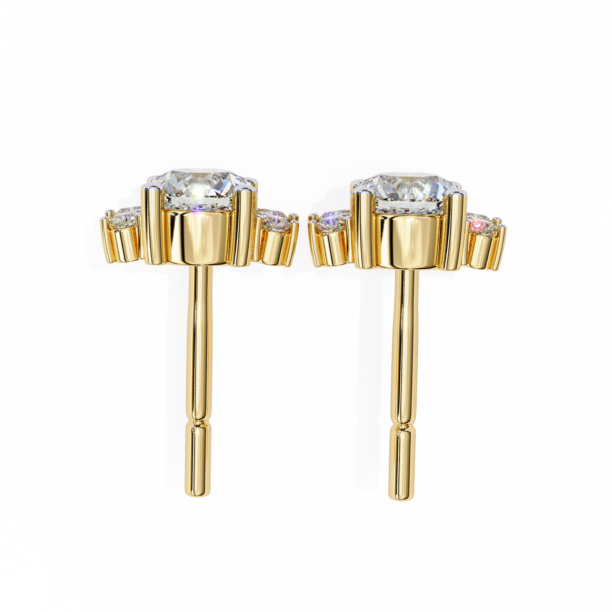 Dazzling Solitaire Diamond Burst Stud Earrings