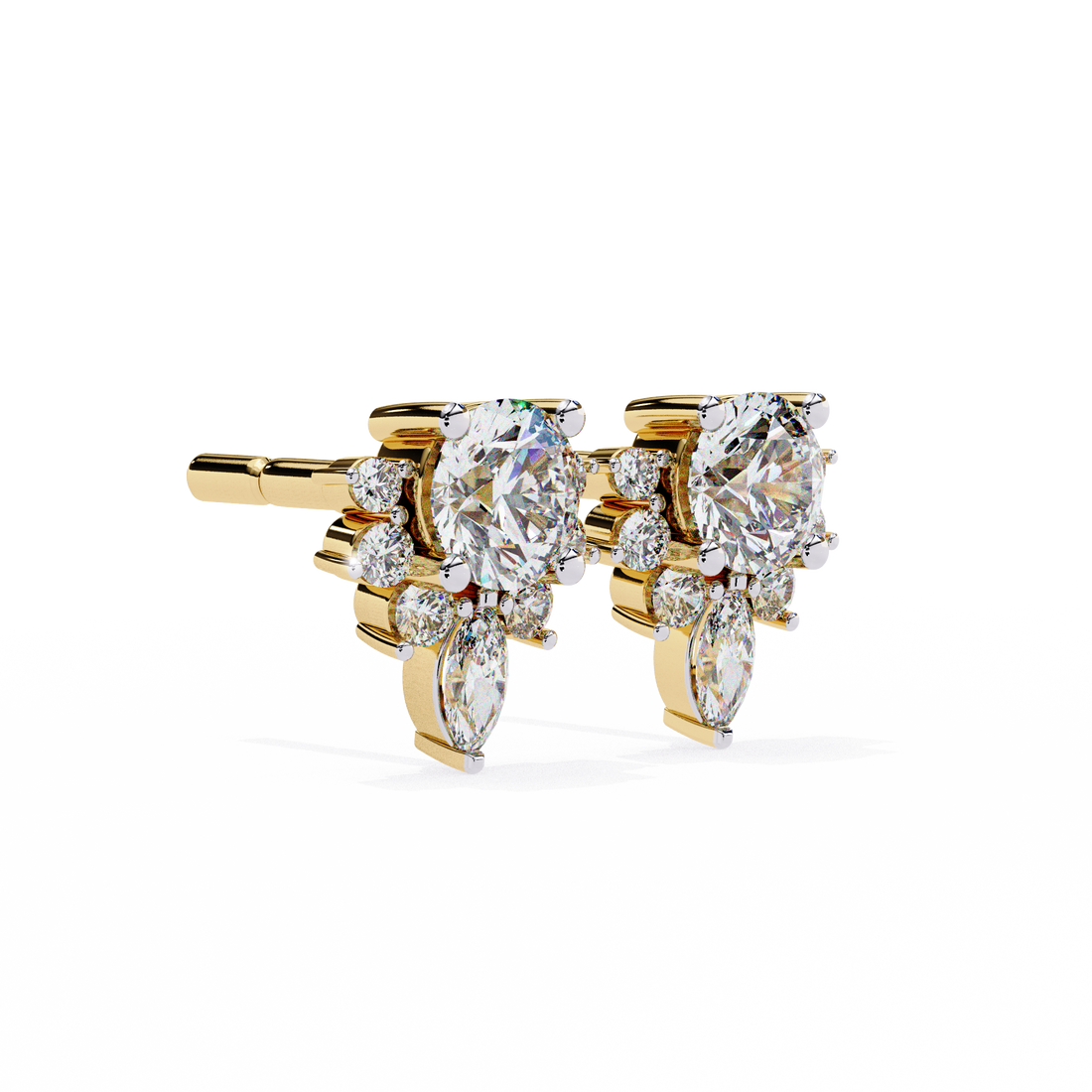 Dazzling Solitaire Diamond Burst Stud Earrings