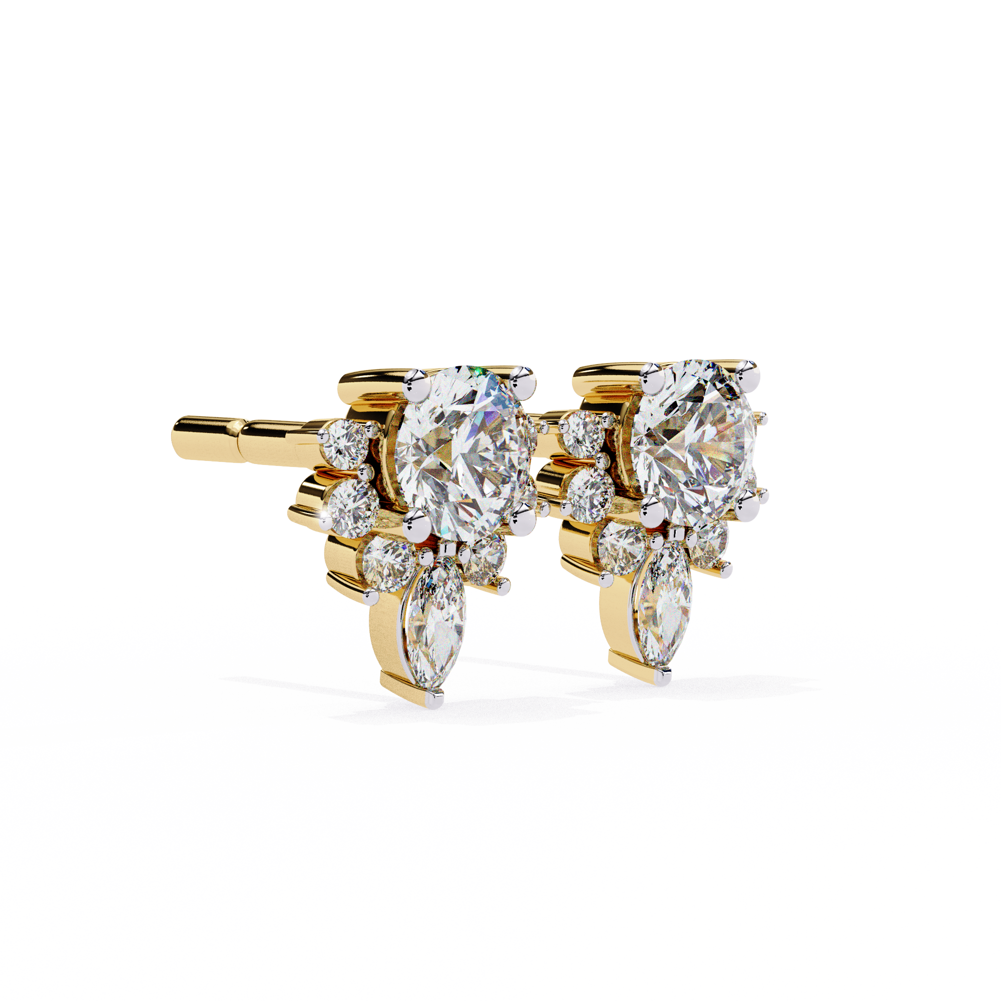 Dazzling Solitaire Diamond Burst Stud Earrings