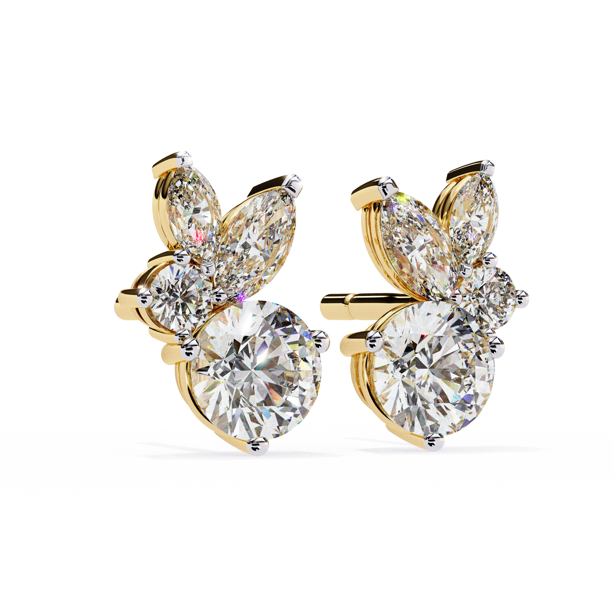 Sparkling Marquise and Round Diamond Stud Earrings
