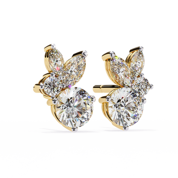 Sparkling Marquise and Round Diamond Stud Earrings
